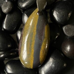 Tigers Iron Banded Pendant Natural Stone 1x2” Teardrop Shape. Great gift.